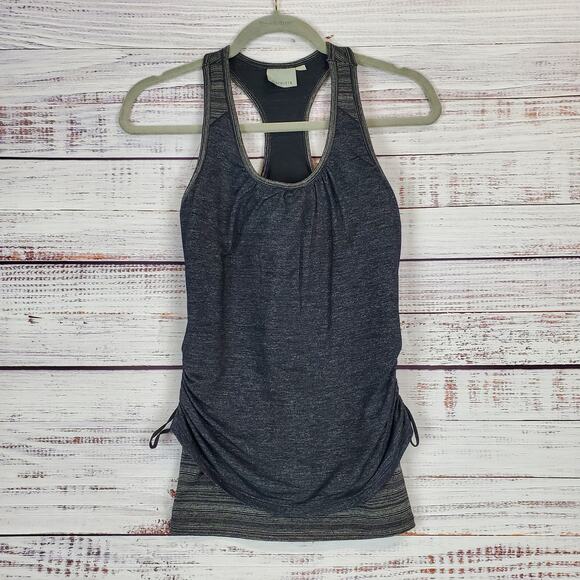 Athleta S Double Layer Top Black/Gray Racerback Tank wtih Built in Bra Workout - Picture 1 of 10